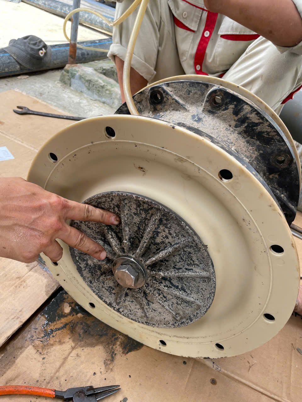 Sửa chữa bơm màng máy ép bùn